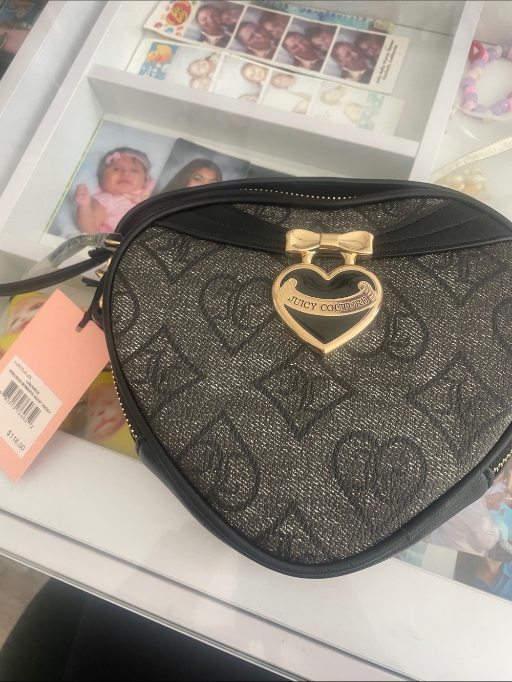 Juicy Couture Black and Gold Heart-Shaped Crossbody Bag
